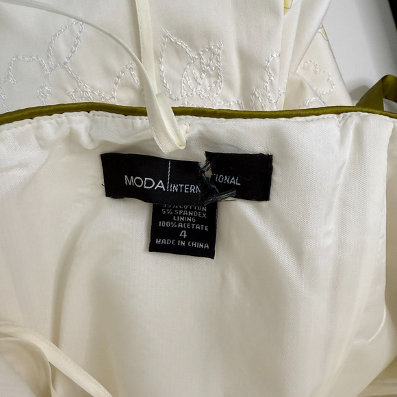 Moda International Dress Women 4 White Green Floral Empire Strapless Midi Spring - Picture 4 of 16